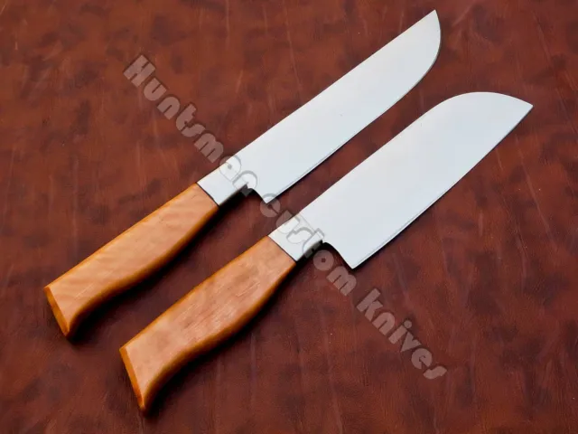 30cm OAL Hand Forged 1 Santoku &1 Chef Knife in L6 and D2 with Olive wood Handle 7