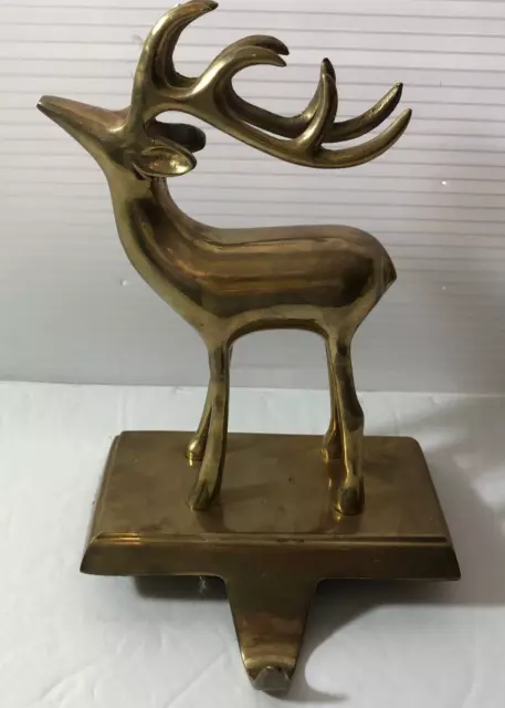 b Vintage BRASS Stag Reindeer CHRISTMAS Stocking Holder