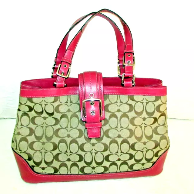 COACH BAG, SATCHEL, Khaki Logo Fabric, Pink Trim #E0851-F12643 $75.00 ...