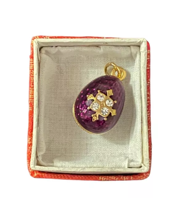 Vintage Antique Purple & Rhinestone Enamel Egg Pendant STUNNING - Gift Box