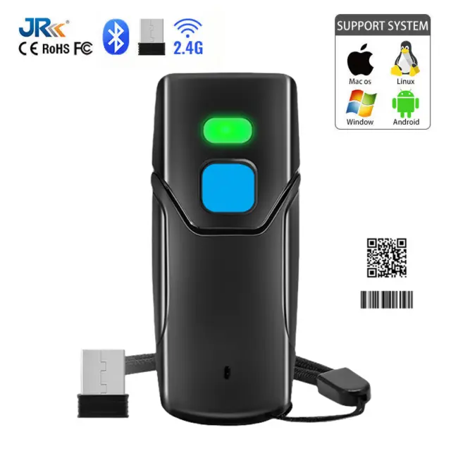 JR Mini Wireless 2D QR Code Barcode Scanner Bluetooth USB Reader for PC Phone