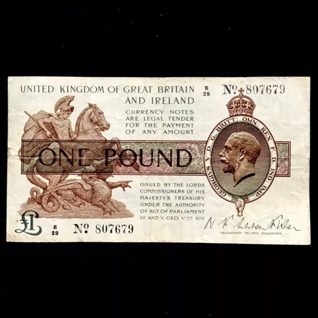 Great Britain. One Pound Treasury Banknote 1919. N.f.w. Fisher. Very Scarce