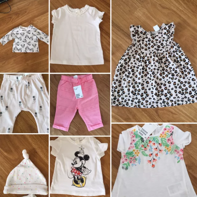 H&M ~ Bellissimo pacchetto di abbigliamento bambina ~ 4-6 mesi ~ 8 articoli (alcuni nuovi con etichette)