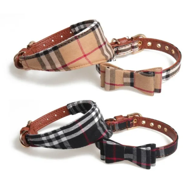 New Dog Collar with Bow Tie or Triangular Scarf or Leash Cute Plaid Dog Leash