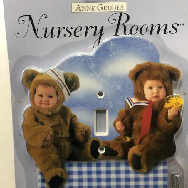 Anne Geddes Switch Plate Nursery Decor Babies In Bear Suits gingham Blue New