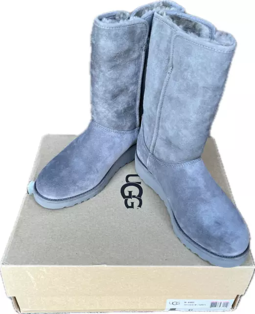 NEW IN BOX UGG AMIE GREY WEDGE SUEDE SHEEPSKIN WOMENS BOOTS SIZE