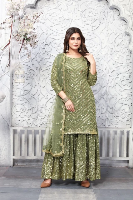 Prêt À L'em Ploi Femme Sharara Plazzo Kurti Plazzo Indien Salwar Kameez Costume