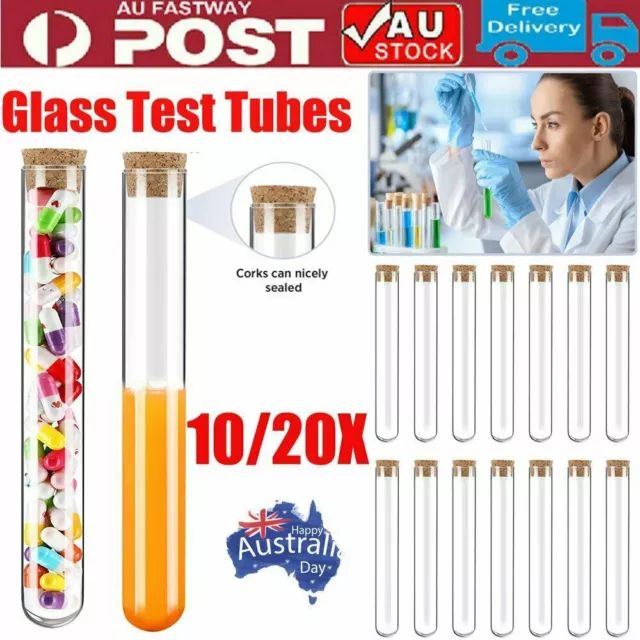 10/20x Glass Test Tubes With Cork Stopper Candy Party Wedding Party Favors AU