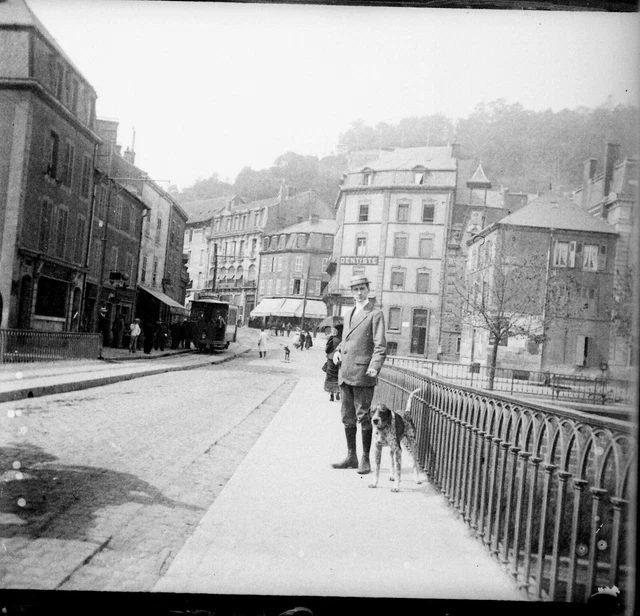LONGWY 1909 - Négatif Verre - Pont de la Chiers et Rue de Metz - 1207