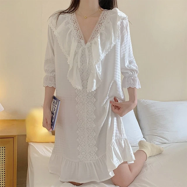 Chemise De Nuit Lolita Femme - Volants Dentelle Princesse - Pyjama Rétro Vert - Taille S