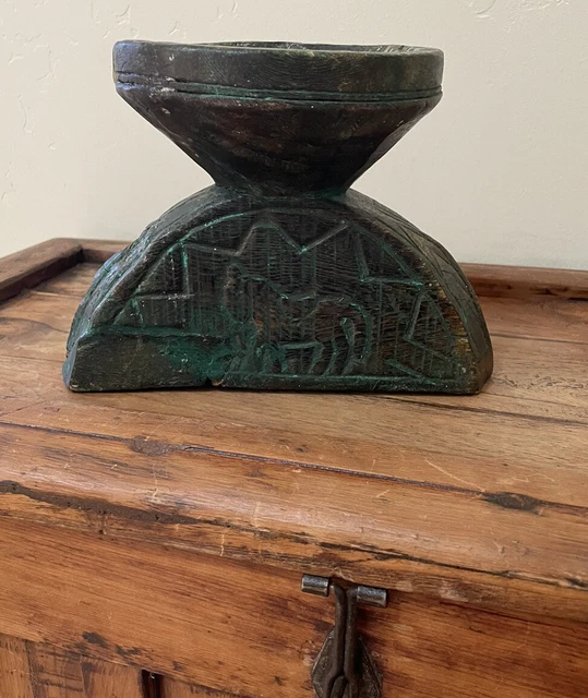 ooak vintage architectural salvage wooden bowl candleholder carved horse
