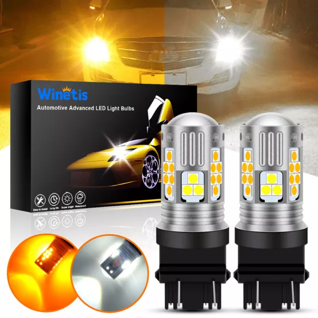 Winetis Canbus LED Turn Signal Light DRL Bulbs Switchback 3157 4157 Amber/White