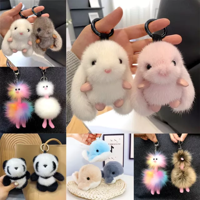 Cute Bunny Fluffy Rabbit Keyring Cartoon Animal Charm Bag Pendant Plush Keychain