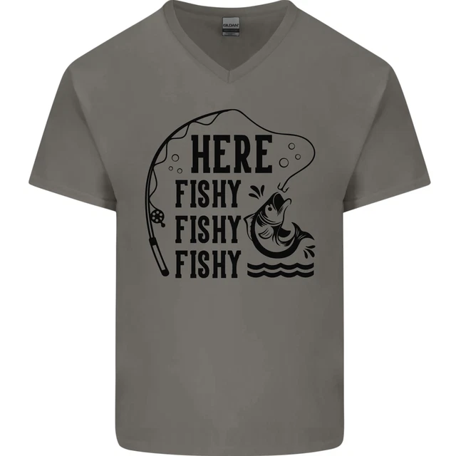T-shirt da uomo Here Fishy Fishy Funny Fisherman collo a V cotone