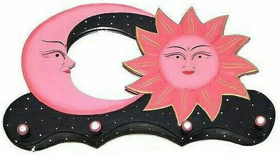 Spiegel Sonne Mond Garderobe Wandspiegel Haken Schlüsselbrett Schlüsselleiste