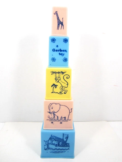 Vintage Rare Gerber Baby Plastic Stacking Nesting Block Toy Noah's Ark Animals