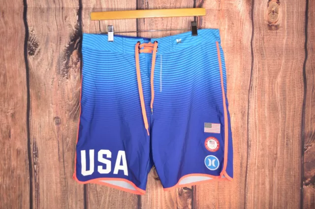 Hurley Phantom Blue Board Shorts USA Olympics Soccer Team Mens Size 33