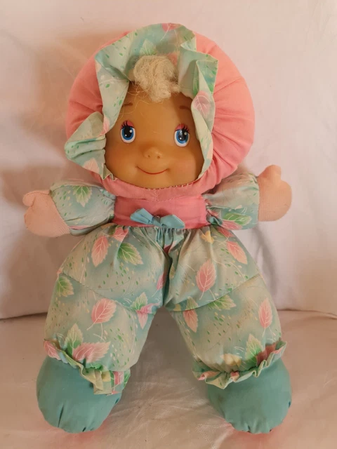 Doudou Poupee Vintage Vert Rose 30 Cm Marque ? Tbe