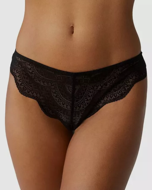 $45 Simone Perele Women's Black Karma Lace Tanga Panty Size 3