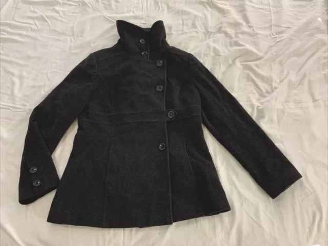 DKNY Double Breasted Wool Blend Womens Black Size 12 PEACOAT
