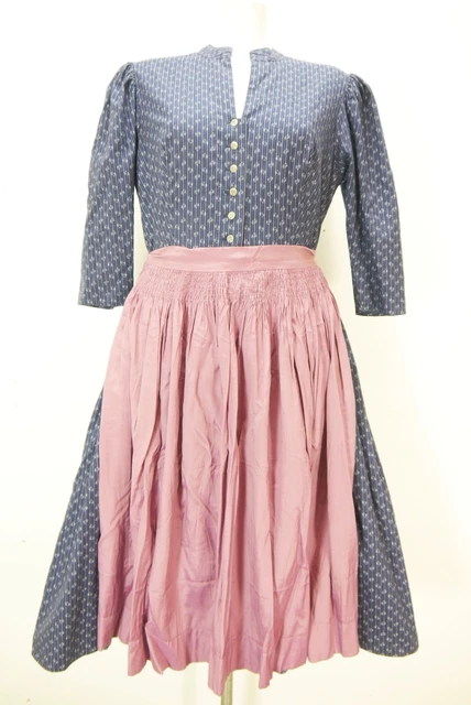 Fatto a mano blu cotone con maniche a sbuffo magnifico Dirndl con grembiule taglia 44
