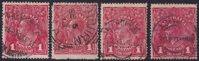 Australia KGV 1d Red x 4 'DATED'. SINGLE WATERMARK. USED (S009)