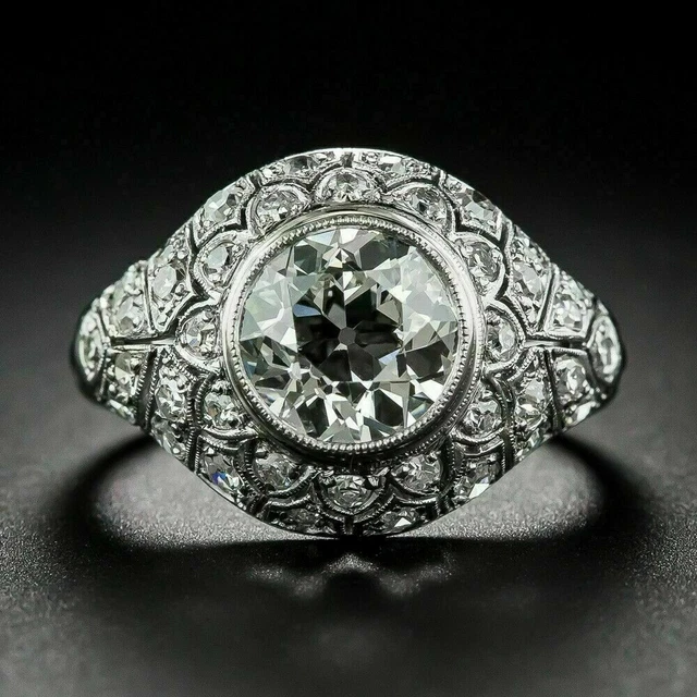 Vintage Art Deco 2.53 Ct Round Cut Lab-Created Diamond Old Victorian Dinner Ring