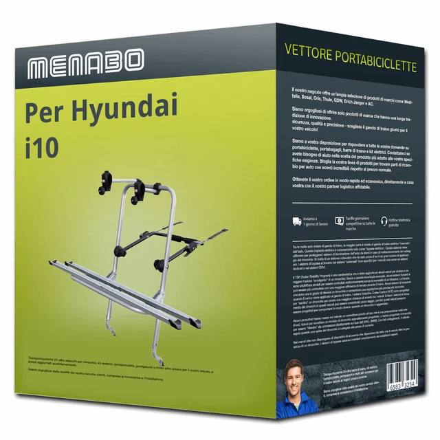 Menabo Logic 2 portabici per Hyundai i10 Tipo BA per 2 bici Nuovo