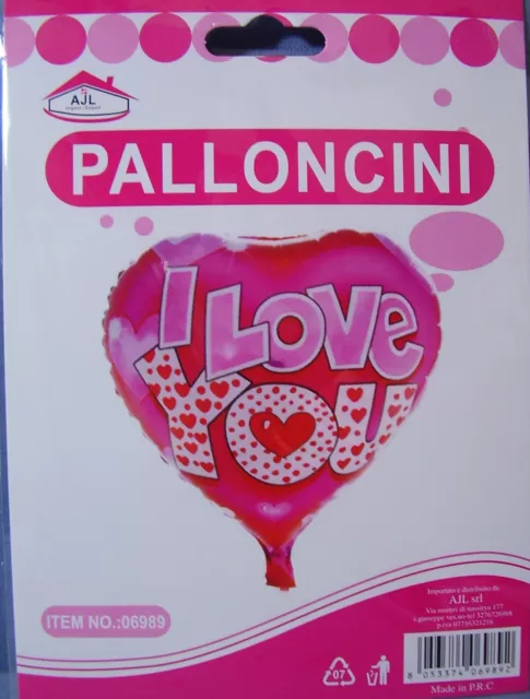 SAN VALENTINO PALLONCINO CUORE BUBBLE I LOVE YOU 45 cm diam Mylar TI AMO