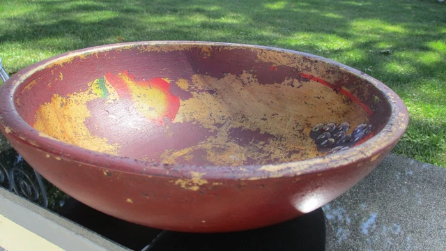 Vintage Wooden Bowl With Hand-Painted Fruit