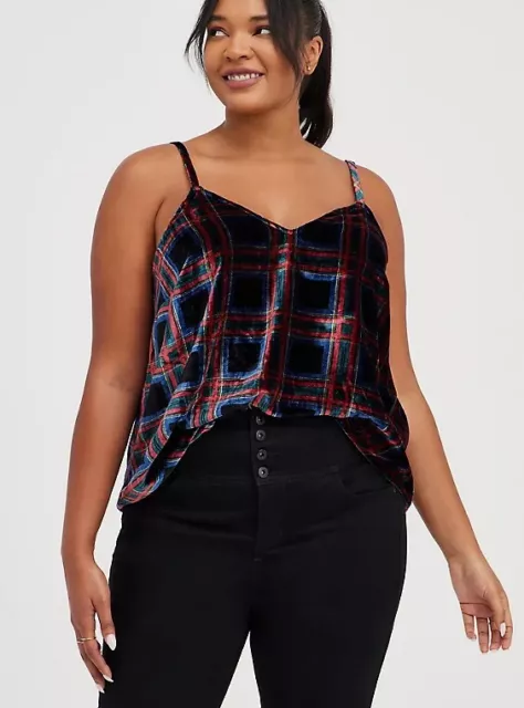 NWT Torrid Velvet Plaid Pattern Sleeveless Cami Top Plus Size 3X Adj Straps