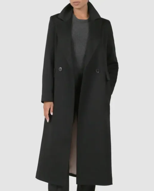 $1995 Fleurette Women's Black Double Breasted Long Cashmere Coat Jacket Size 6