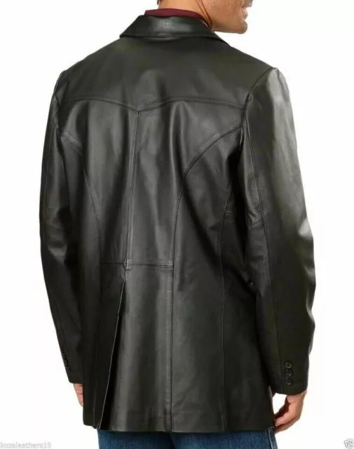 Veste blazer en cuir d'agneau souple véritable pour hommes, manteau à deux... 2