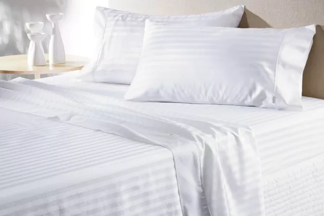 Hotel Bedding Collection 1000TC Egyptian Cotton All UK Size White Striped