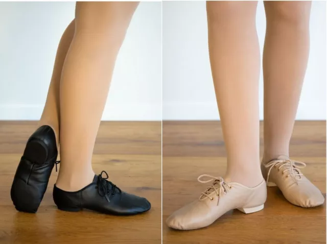 JAZZ DANCE SHOES - Leather Split Sole Lace Up  BLACK or TAN  Size US6.5 = 25cms