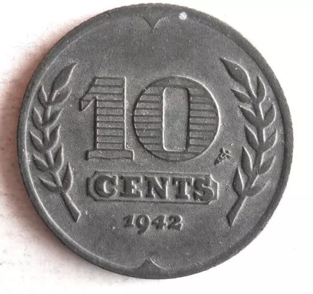 1942 NETHERLANDS 10 CENTS - High Quality Collectible Coin - FREE SHIP - Bin #165
