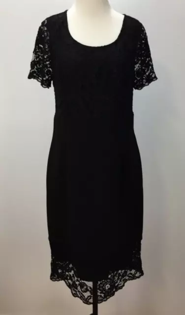 Jane Lamerton Size 14 Womens Stretch Black Lined Lace Dress Knee Length Sheer