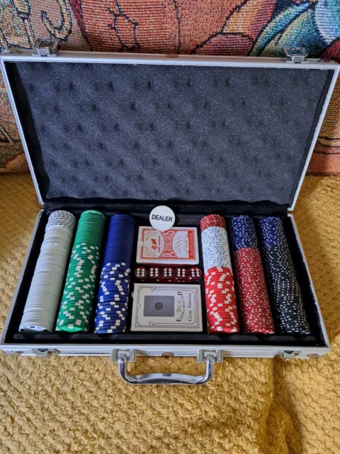 A Mixed Up Poker Chips Set, Cards And Dice