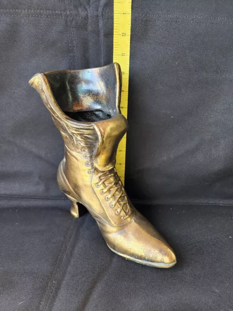 Antique Cast Yellow Brass Shoe Vase Door Stop