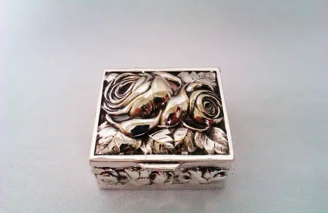 Beautifully Embossed Vintage Silver Plated Pill Box