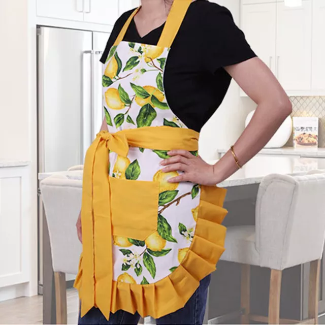Cooking Gift Kitchen Apron Anti Dirt Thick Lemon With Pocket Baking Easy Clean.