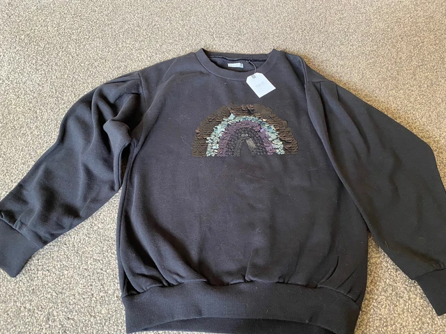 Girls black sweatshirt, rainbow sequin detail age 12 years Next.
