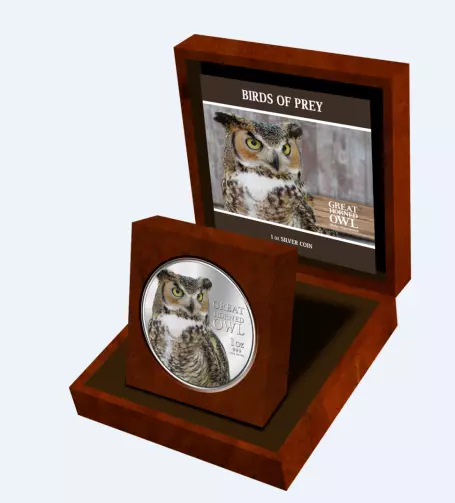 Birds of Prey GREAT HORNED OWL 1oz Silver Proof Coin - 2013