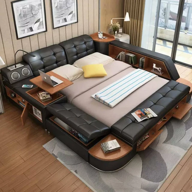 Lits Moderne Hôtel Multifonction Canapé Double Luxe Design Lit Cuir Rembourrage