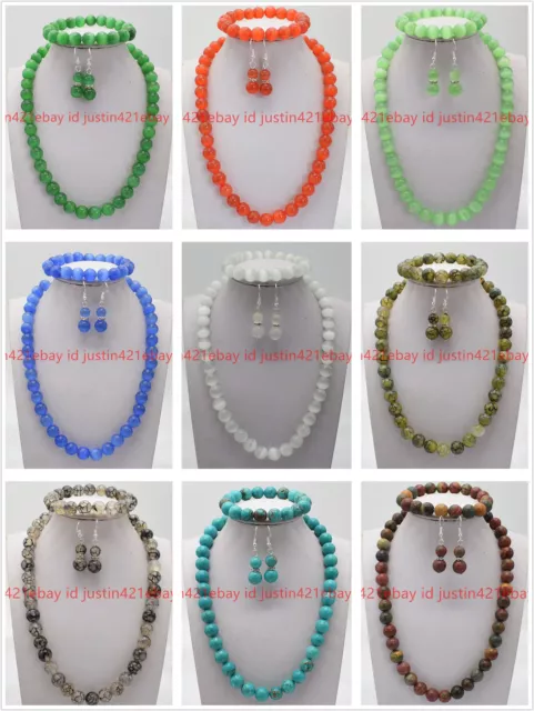 Natural 8mm Multicolor Gems Round Beads Necklace 18-36" Bracelet Earrings Set AA