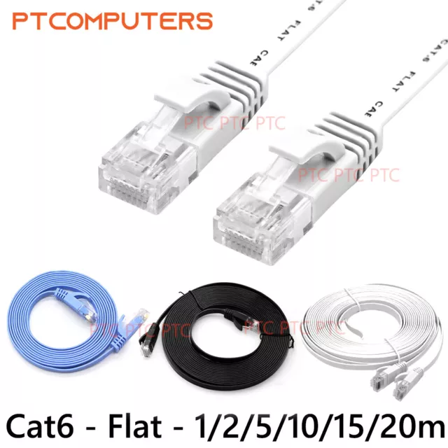 Cat 6 1m 2m 5m 10m 20m RJ45 UTP Flat Ethernet Network Copper Cable Patch Lead