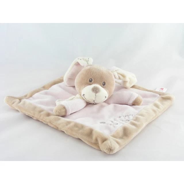 Doudou plat carré lapin beige rose NICOTOY - 11127
