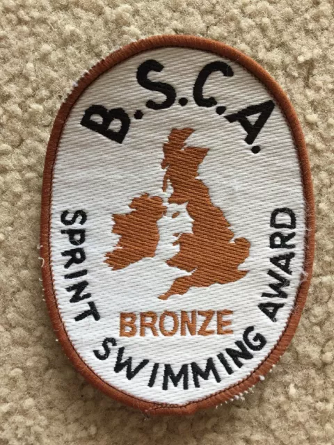 Rare Vintage BSCA Bronze Sprint Swimming Award Badge Patch Cloth Retro UK Sport