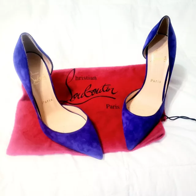 Christian Louboutin Iriza 100  Suede Pumps Violet Purple D'Orsay Pointed Sz 37