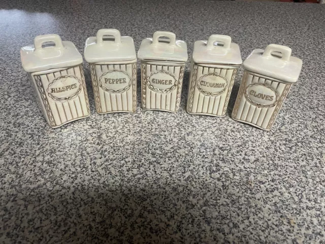 Czechoslovakian Vintage 1930's Lusterware (set Of 5) Kitchen Containers